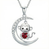 Sterling Silver Birthstone Monkey Pendant Necklace Jewelry Gifts for Women