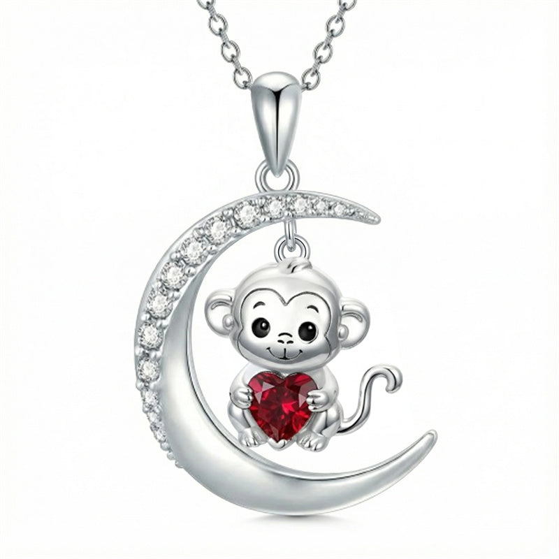 Sterling Silver Birthstone Monkey Pendant Necklace Jewelry Gifts for Women