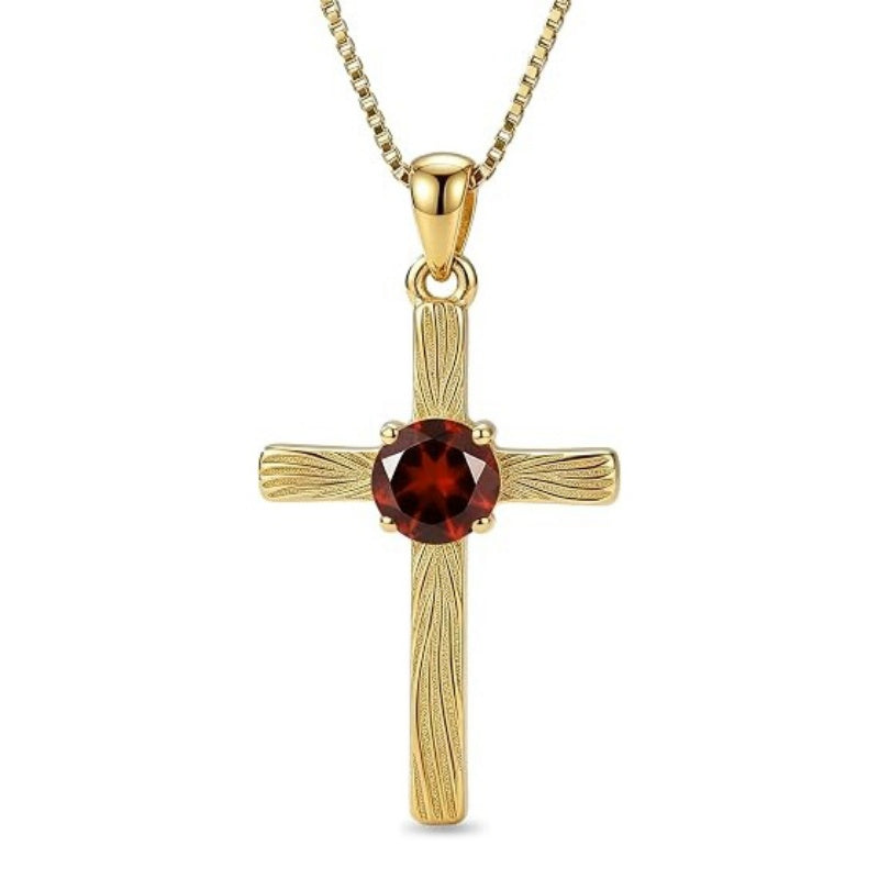 14K Gold Plated  Birthstone Cross Necklace  Pendant Necklace Mother's Day Birthday Gifts for Women