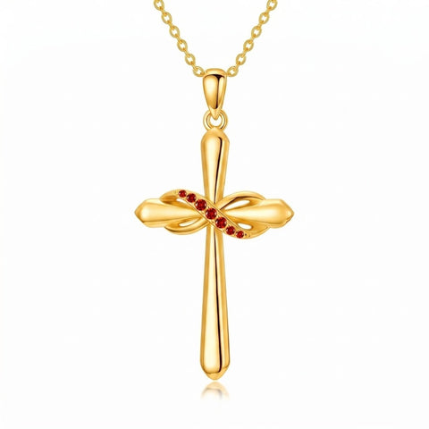 14K Gold Plated Birthstone Infinity  Cross Pendant NecklaceJewelry for Women