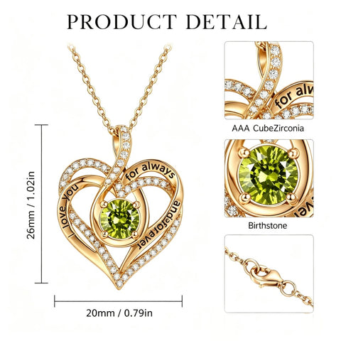 14K Gold Plated Heart Birthstone Infinity Necklace Christmas Valentine Birthday Gift