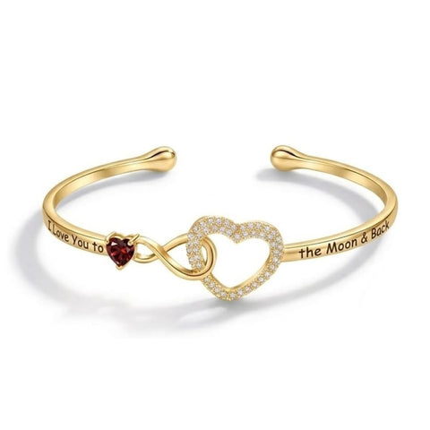 14K Gold Plated Birthstone Infinity Heart Bangle Bracelet for Women