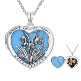 Sterling Silver Turquoise Personalized Photo 12-Month Birth Flower Pendant Necklace