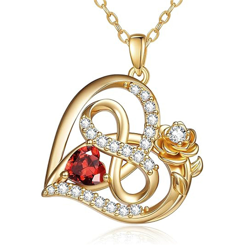 Sterling Silver Birthstone Rose Necklace for Women