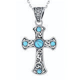 Sterling Silver Turquoise Vintage Cross Pendant Necklace