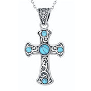 Sterling Silver Turquoise Vintage Cross Pendant Necklace