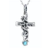 Sterling Silver Teardrop Turquoise Vintage Floral Vine  Cross Pendant Necklace