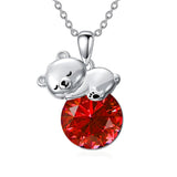 Sterling Silver Birthstone Teddy Bear Pendant Necklace Christmas Gifts for Women Children
