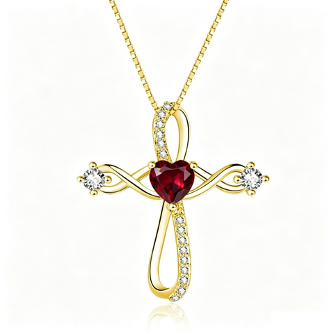 14K Gold Plated Heart Birthstone Infinity Religious Cross Pendant Necklace for Women