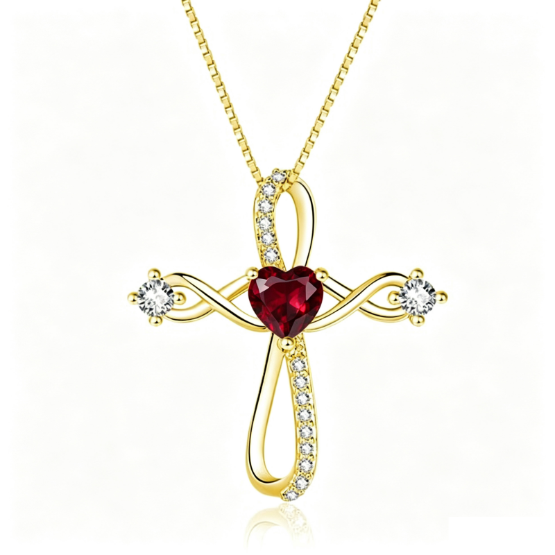 14K Gold Plated Heart Birthstone Infinity Religious Cross Pendant Necklace for Women
