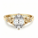 Sterling Silver 10K 14K 18K Gold  Personalized Engraved Moissanite Celtic Knot Wedding Engagement Ring
