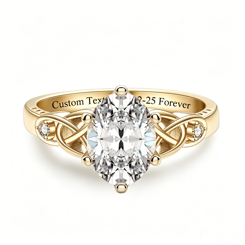 Sterling Silver 10K 14K 18K Gold  Personalized Engraved Moissanite Celtic Knot Wedding Engagement Ring