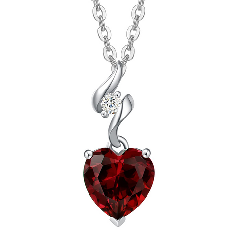 14K Solid White Gold Gemstone Pendant with Sterling Silver Chain Heart Birthstone Necklace Anniversary Gift