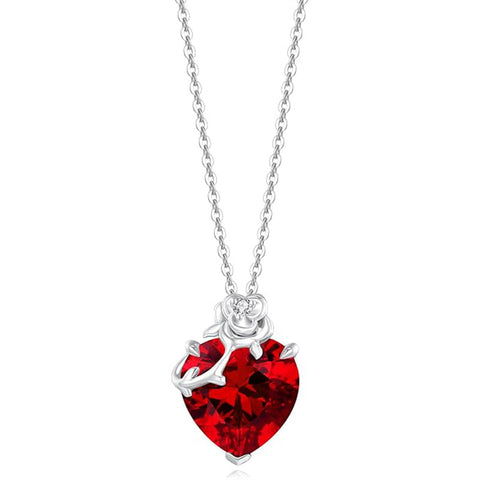 10K 14K 18K White Gold Heart Birthstone Rose Pendant Necklace Mothers Day Gift