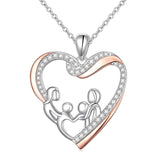 925 Sterling Silver Parent And 2 Children Family Pendant Necklace Gift for Mother