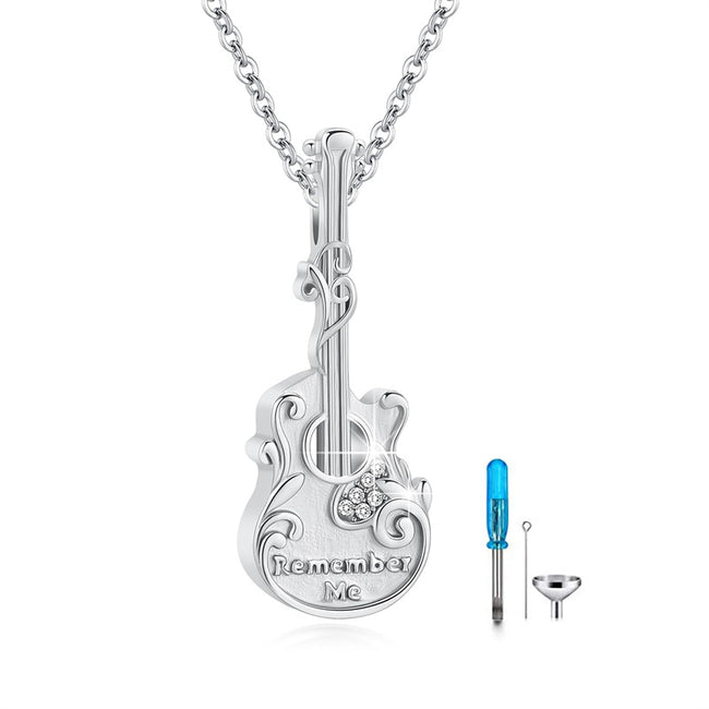 Guitar and Pick Memorial Necklace S925 Sterling Silver Music Guitar Ur
