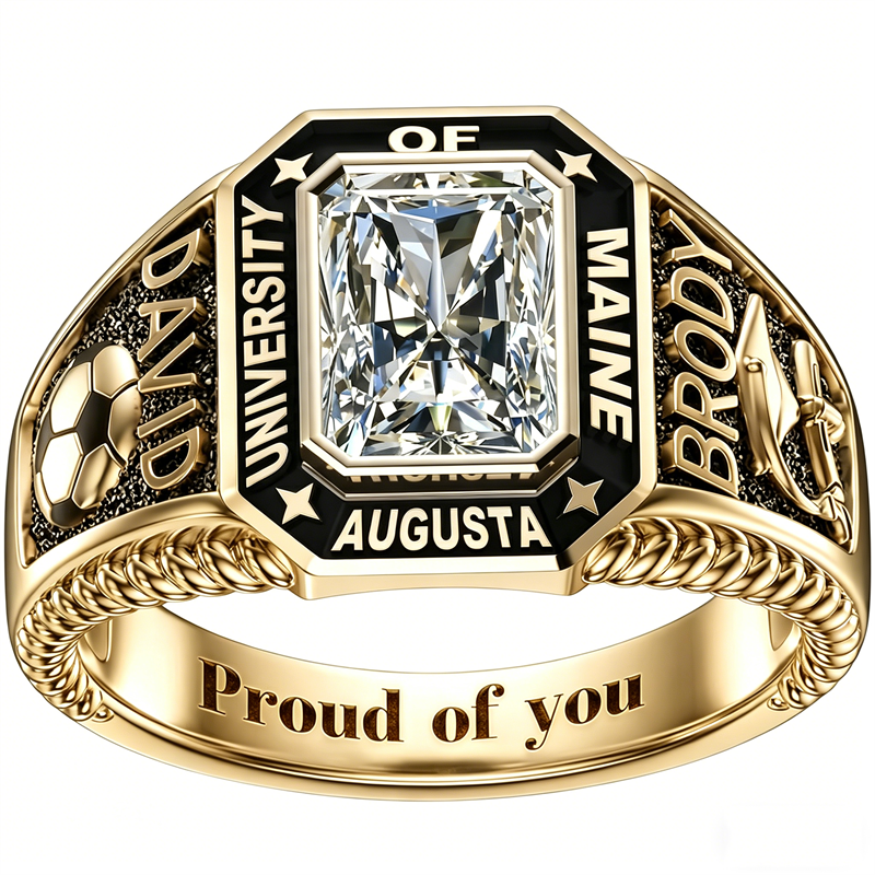 Sterling Silver 10K 14K 18K Gold Personalized  Engraved Class Ring for Men