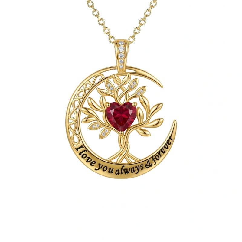 10K 14K 18K Gold Birthstone Tree of Life Pendant Necklace Engraved with I Love You Always & Forever