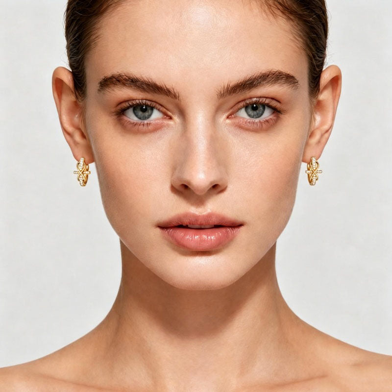 14K Gold Plated Cubic Zirconia Cross Infinity Hoop Earrings for Women