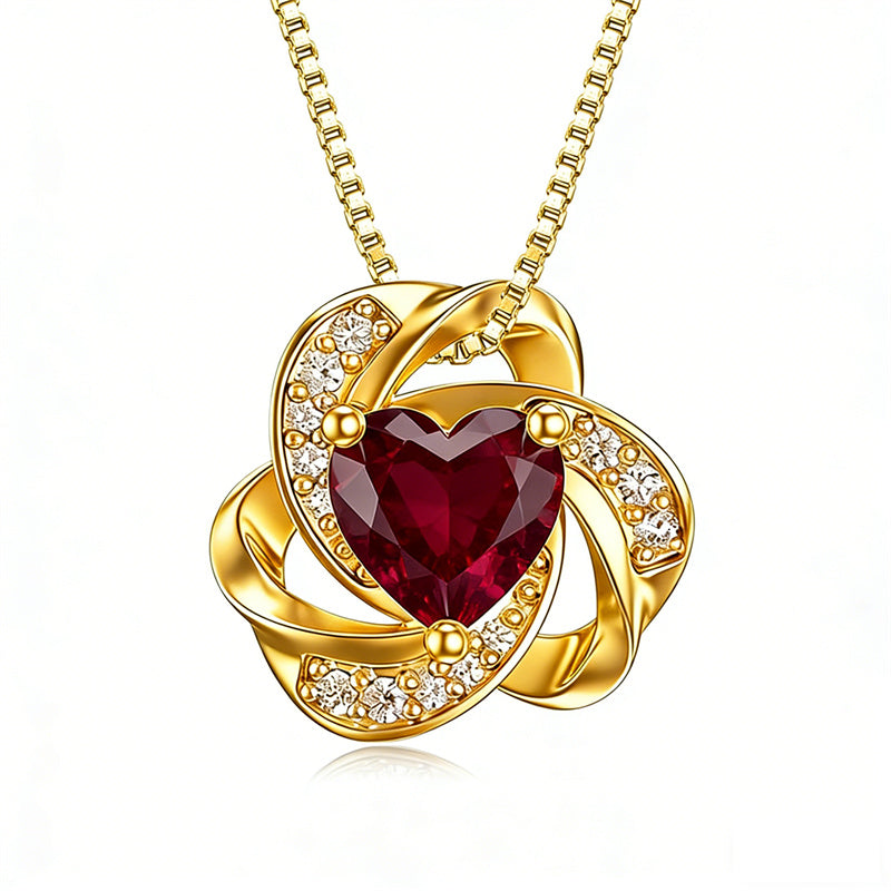 10K 14K 18K Gold 12 Months Birthstones  Love Knot Pendant Necklace