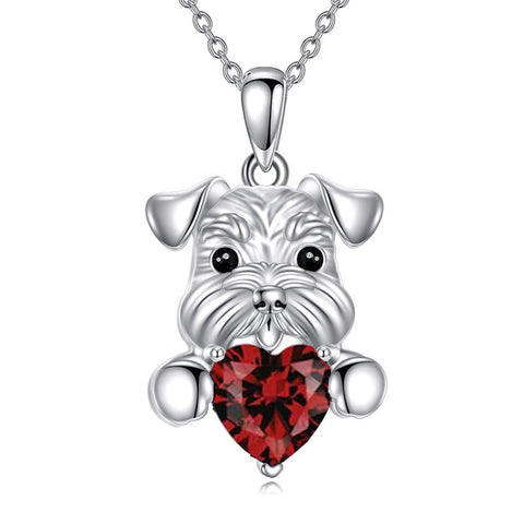 Sterling Silver Birthstone Schnauzer Pendant  Necklace