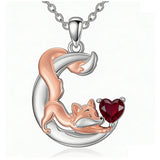 Sterling Silver 12 Month Birthstone Fox Pendant Necklace for Women