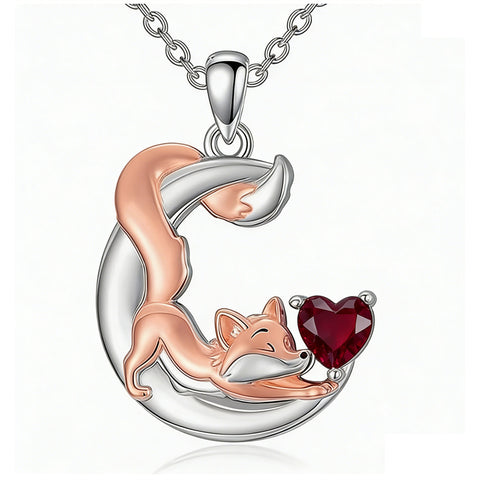 Sterling Silver 12 Month Birthstone Fox Pendant Necklace for Women