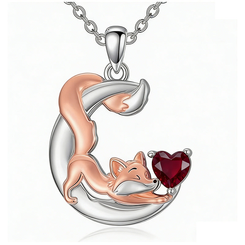 Sterling Silver 12 Month Birthstone Fox Pendant Necklace for Women