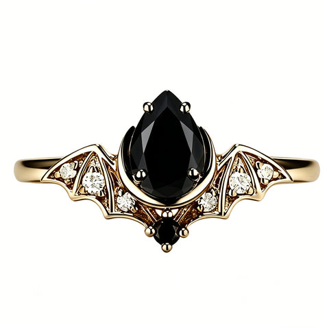 Sterling Silver 10K  14K  18K Gold 1CT-4CT Black Onyx Engagement Ring Gothic Wedding Promise Ring
