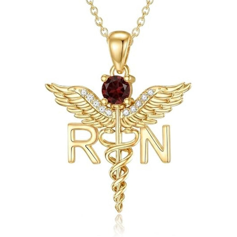 14K Gold  Plated Nurse Caduceus Necklace for Women  RN Registered Graduation Gift