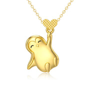 14K Gold Penguin with Heart Cute Animal Pendant Necklace Jewelry as Gifts for Women