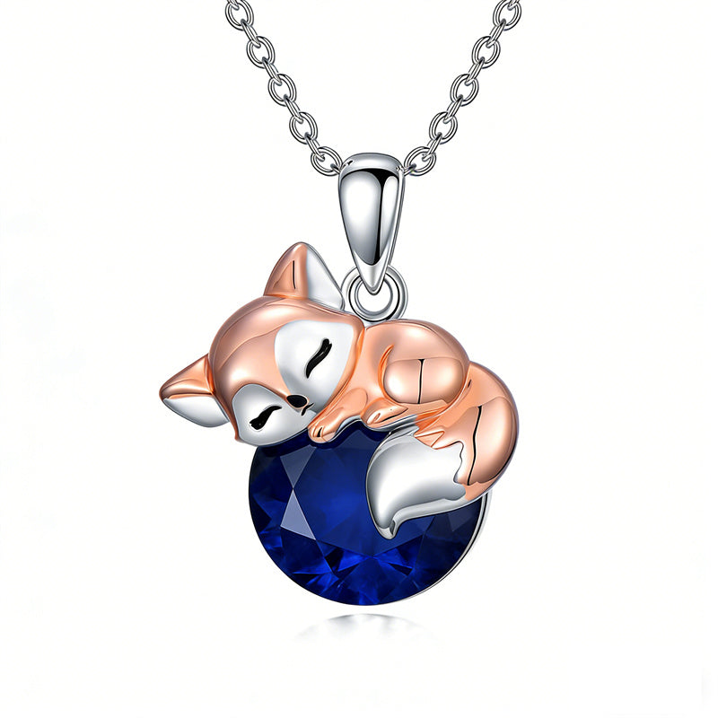 Sterling Silver 12 Month Birthstone Fox Pendant Necklace for Women