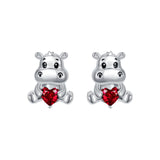 Sterling Silver Birthstone Otter Hippo Stud Earrings