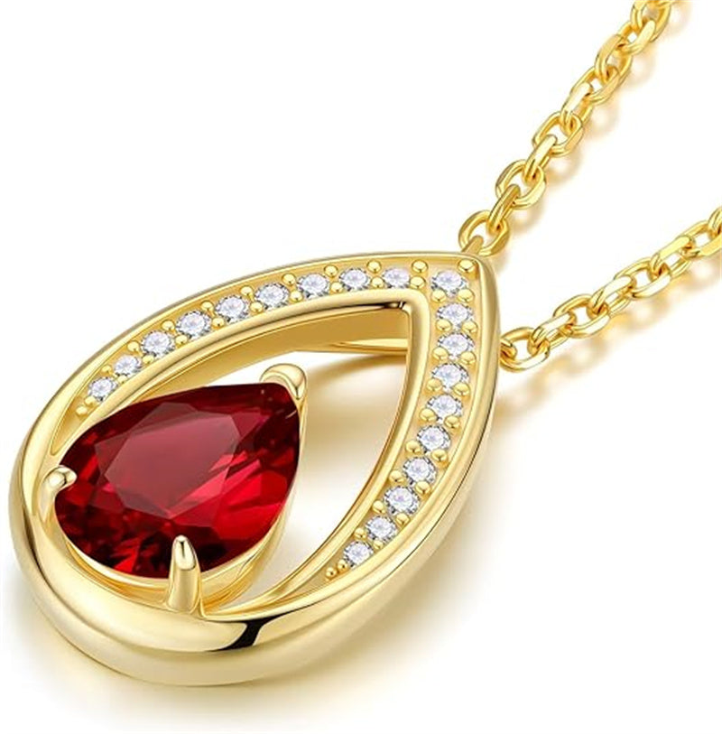 Sterling Silver Teardrop Birthstone Pendant Necklace Valentine's Day Gifts for Her