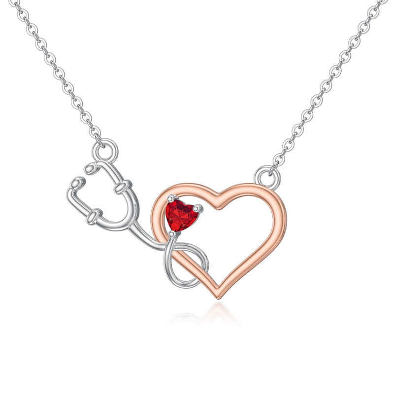 Sterling Silver  Heart Birthstone Stethoscope Pendant Necklace Medical Gifts for  Doctors Nurses RN APRN CNA EMT