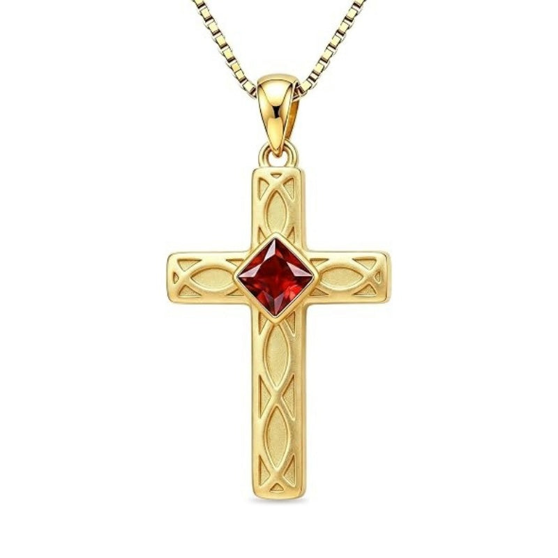14K Gold Plated Birthstone Cross Pendant Necklace for Women  Anniversary Christmas Birthday Gift