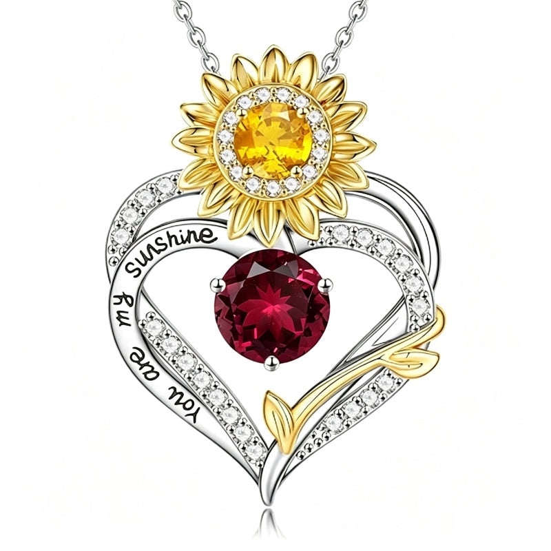 14K Gold Plated Birthstone Sunflower Pendant Necklace Anniversary Birthday Gifts for Women