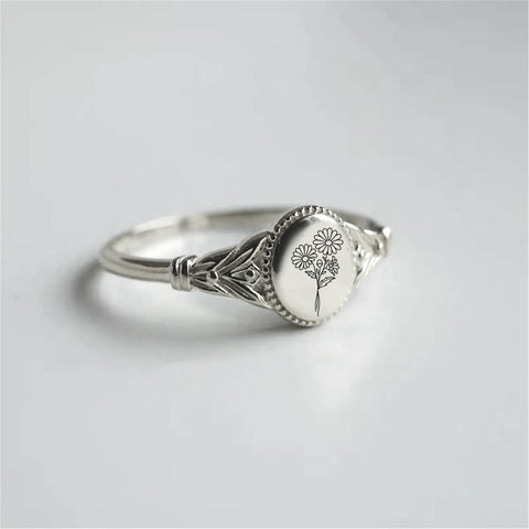 Sterling Silver Custom  Birth Flower Ring for Women Birthday Mother's Day Christmas Gifts