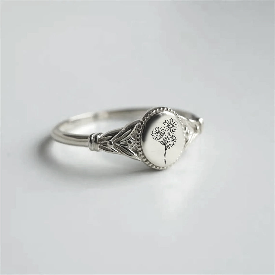 Sterling Silver Custom  Birth Flower Ring for Women Birthday Mother's Day Christmas Gifts