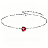 Sterling Silver Simple Dainty Round Heart Birthstone Single Layer Charm Anklet