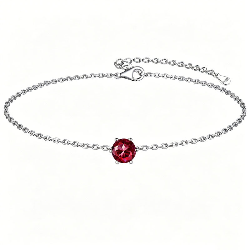 Sterling Silver Simple Dainty Round Heart Birthstone Single Layer Charm Anklet