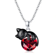 Black Cat Animal Necklace with Birthstone Sterling Silver