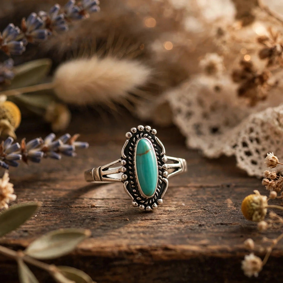 Sterling Silver Vintage Western Turquoise Nature Ring