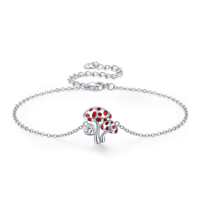 Mushroom Bracelet for Women Girls 925 Sterling Silver Cute Animal Jewelry Brithday Gift