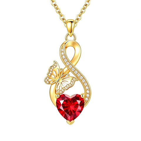 14K Gold Plated Infinity Birthstone  Butterfly Cross Necklace for Women
