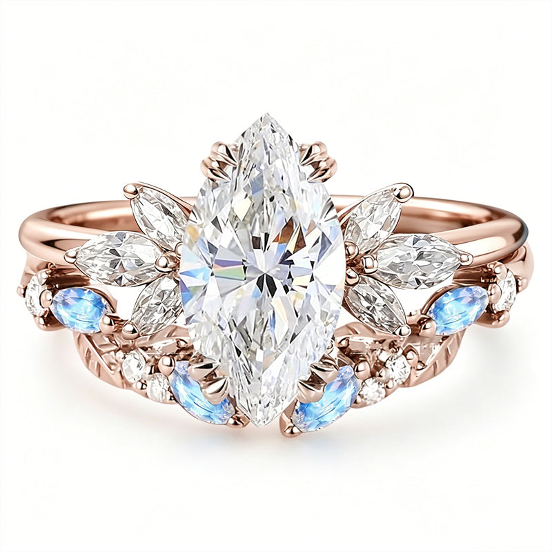 Sterling Silver 10K 14K 18K Gold 1CT-4CT Heart Round Teardrop Oval Moissanite Engagement Rings Set for Women
