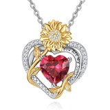 Sterling Sliver Birthstone Love Heart & Sunflower Pendant Necklace Engraved With You Are My Sunshine