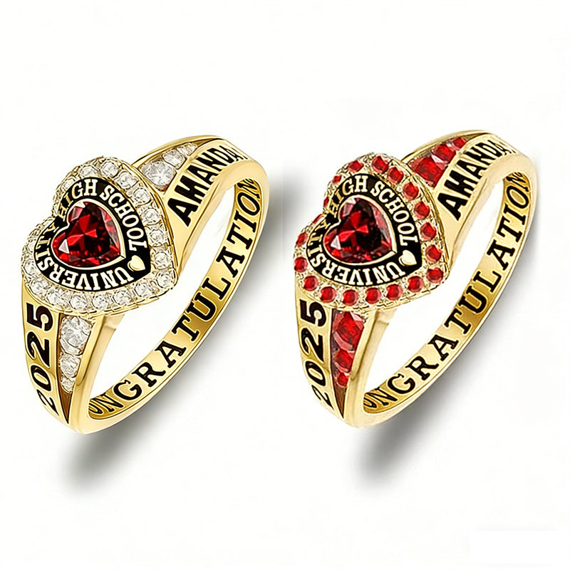 Copper Personalized Birthstone Engraved Class Rings for Women, College Senior High School Ring