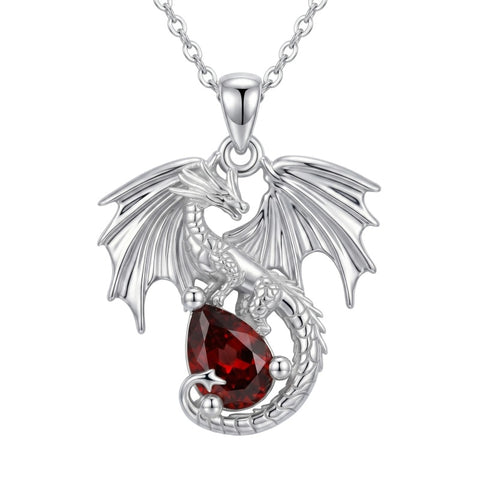 Sterling Silver Dragon Birthstone Necklace Jewelry Gifts for Dragon Lovers, Birthday Anniversary