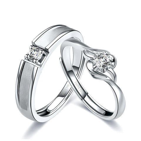 Sterling Silver Cubic Zirconia Endless Love Matching Set Couple Rings